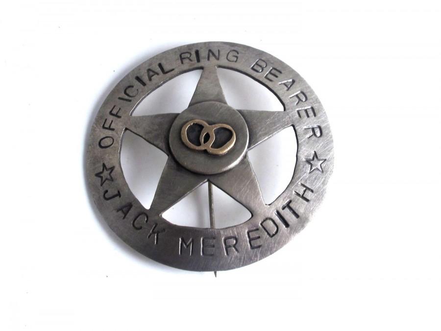 زفاف - Custom Sheriff''s Badge Ring Bearer Lapel Pin - hand stamped and personalized