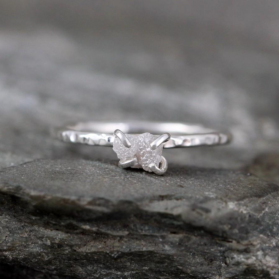 زفاف - Raw Diamond Ring - Unique Engagement Rings - Textured Sterling Silver - April Birthstone - Promise Ring - Sweetheart Ring - Made in Canada