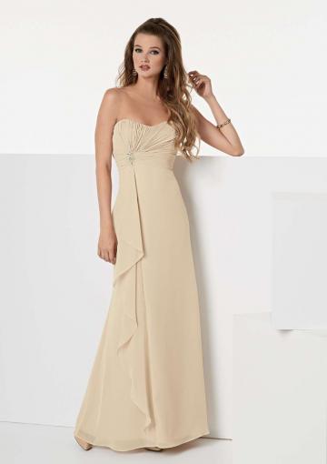 Mariage - Strapless Champagne Sleeveless Ruched Chiffon Floor Length