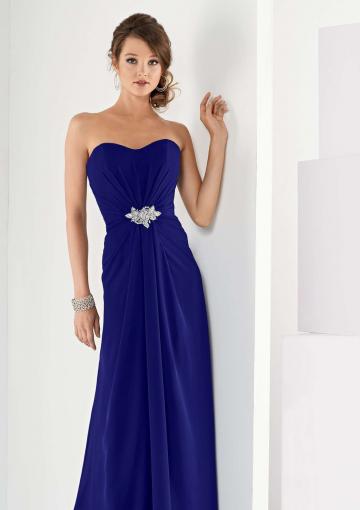 Mariage - Strapless Sleeveless Blue Chiffon Ruched Floor Length