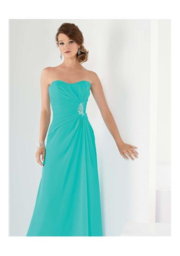 Mariage - Ruched Blue Sleeveless Strapless Chiffon Floor Length