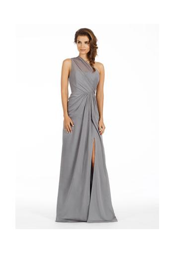 Mariage - One Shoulder Split Front Sleeveless Ruched Grey Chiffon Floor Length