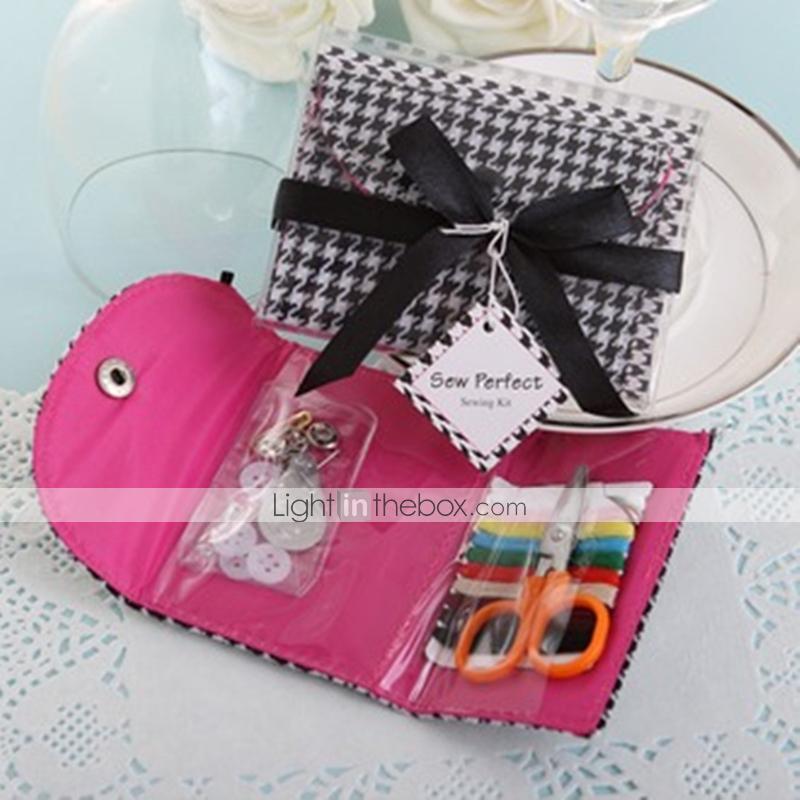 Mariage - Beter Gifts®Recipient Gifts - 1Box/Set, Black & White Houndstooth Sewing Kit With Ribbons Wedding Favors