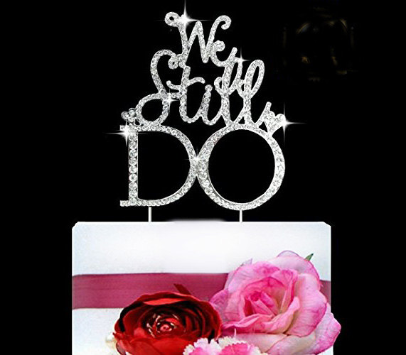 Mariage - We Still Do Crystal Cake Toppers Bling Silver Monogram Cake Topper