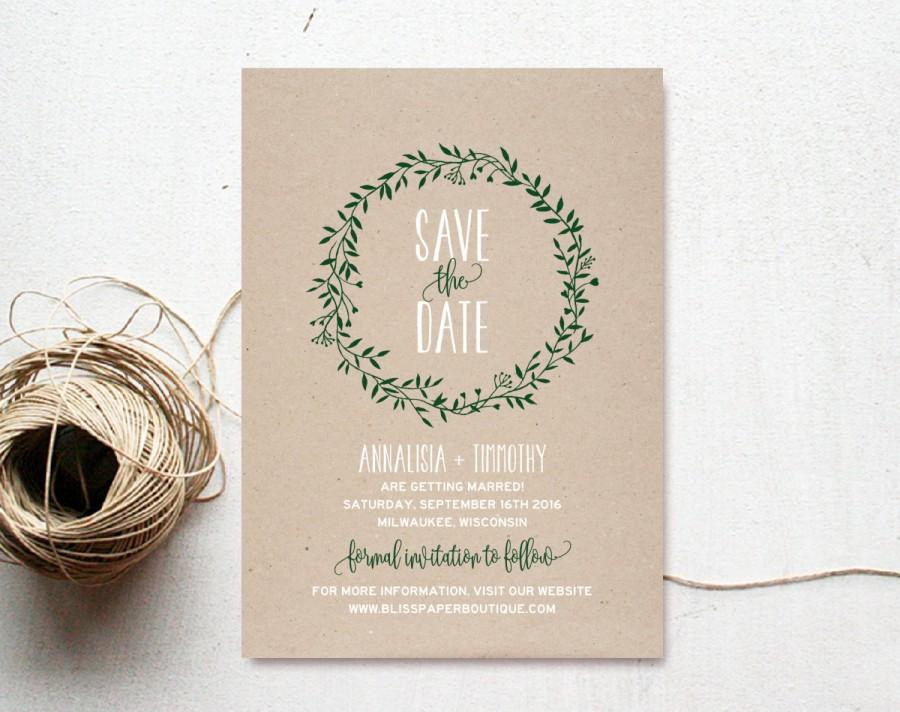 Wedding - Save the Date Printable, Forest Green Save the Date, Rustic Save the Date, Template, Wedding Printable, PDF Instant Download 