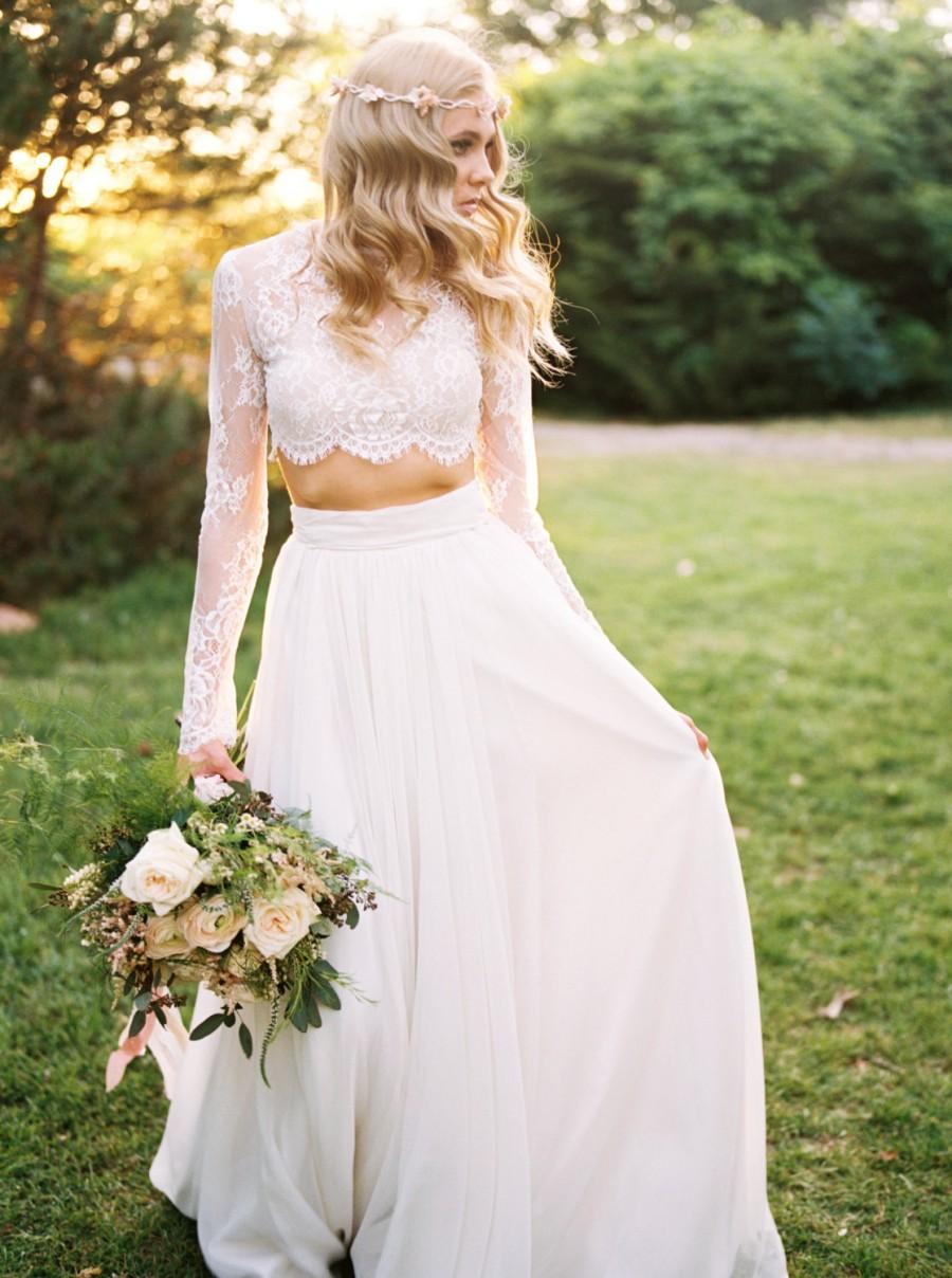 Hochzeit - Wedding Separate - Willow Crop Top - Lace Crop Top - Long Sleeve Lace Wedding Dress - Crop Top Wedding Dress