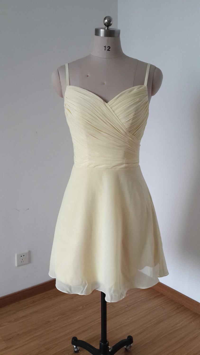 Hochzeit - Spaghetti Straps Cream Chiffon Short Bridesmaid Dress