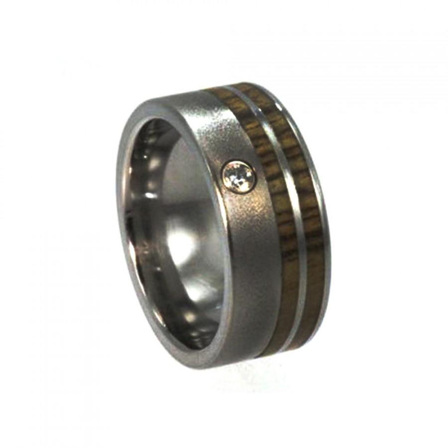 Wedding - Men's Diamond Ring With Bocote Wood, Titanium Wedding Band or Wood Engagement Ring, Commitment Ring
