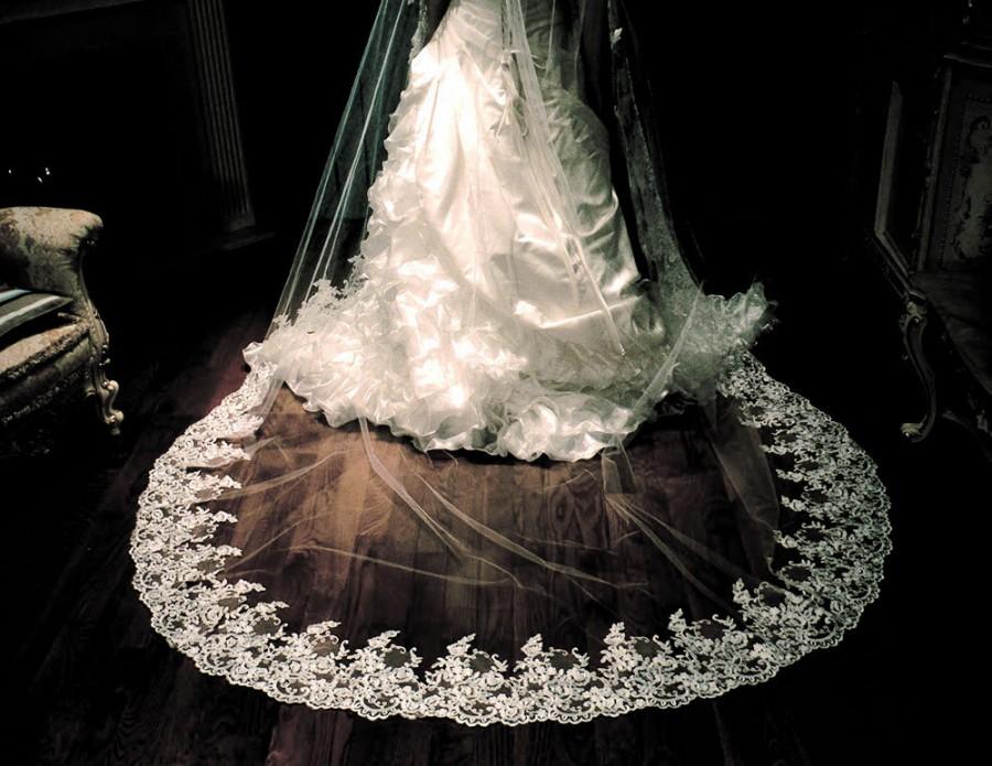 Hochzeit - Wedding veil lace, 2 tier wedding veil, lace fingertip veil