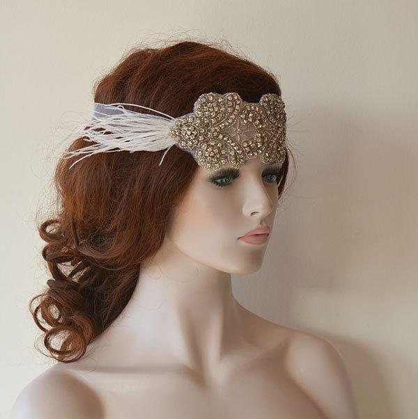 زفاف - Rhinestone Headband, wedding Headband, Rhinestone  Fascinator With Feather, Wedding Hair Accessory, Bridal Hair Accessories