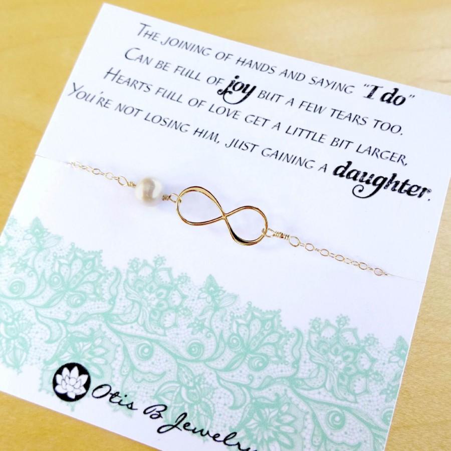Wedding - Mother of the groom, gift to mom from bride, mother in law gift, wedding gift for mom, infinity necklace, pearl necklace, mother in law card