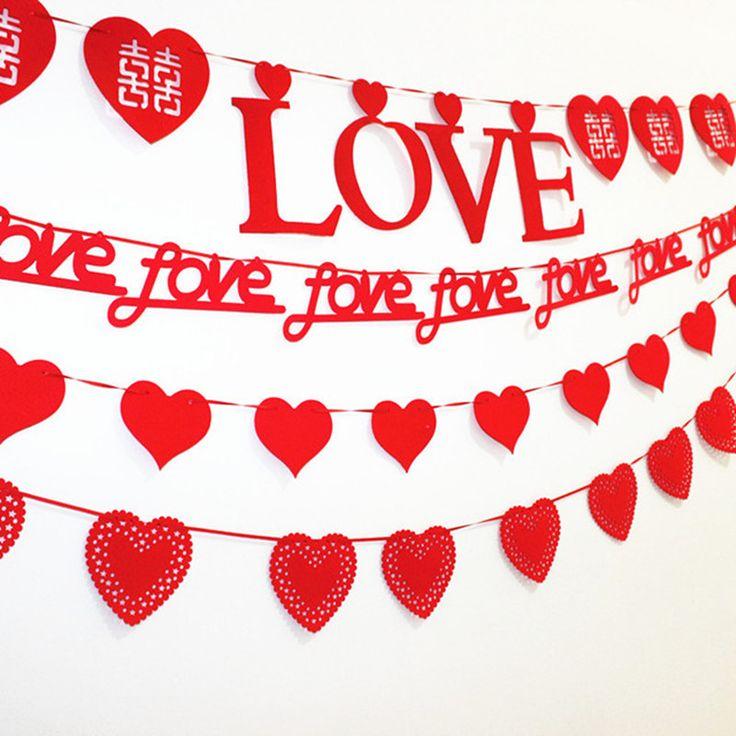 Hochzeit - 3 Meter Heart Love Letter Nonwovens Fabric Flag Garland Banner For Wedding