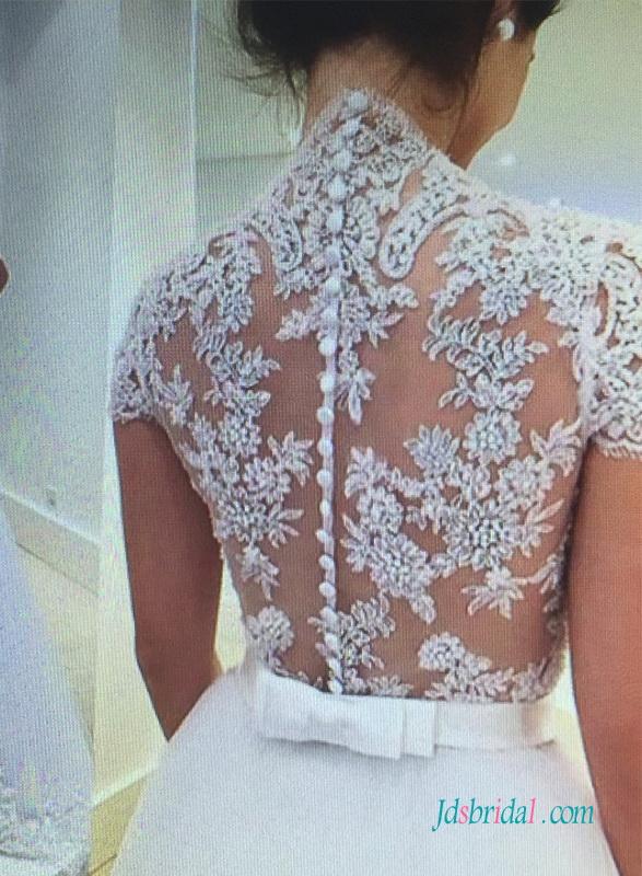 Hochzeit - Gorgeous illusion sheer lace back a line wedding dress 2016