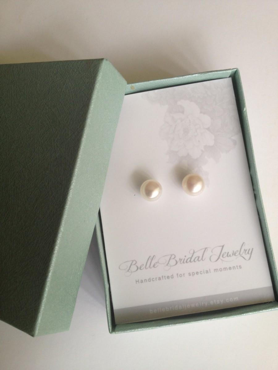 زفاف - free shipping bridal earrings, pearls for the bride, 6mm pearl earrings, classic pearl jewelry, genuine Pearl Stud, bridal pearls, weddings