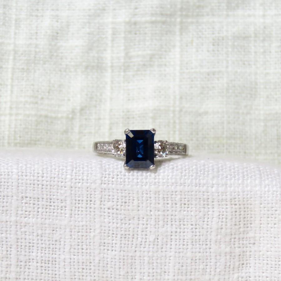 زفاف - Stunning Platinum Blue Sapphire and Diamond Engagement Ring