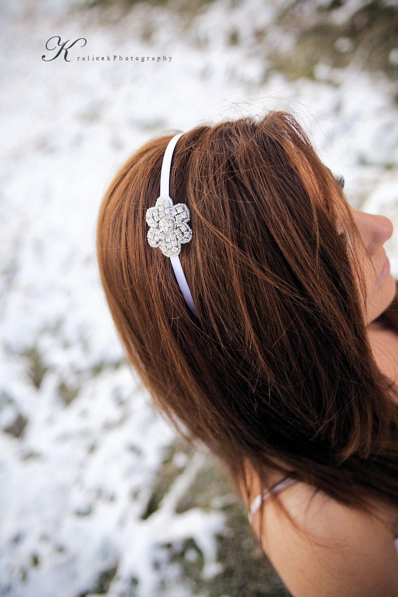 Свадьба - Rhinestone Bridesmaid Headband - Rhinestone Flower Headband for Bridal Party
