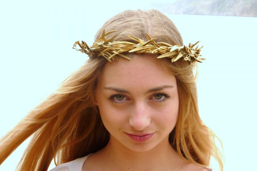Mariage - Gold olive leaf Crown, Gold Headband, Woodland Headpiece,  Greek Goddess, Bridal flower headband,  Wedding Hair Wreath