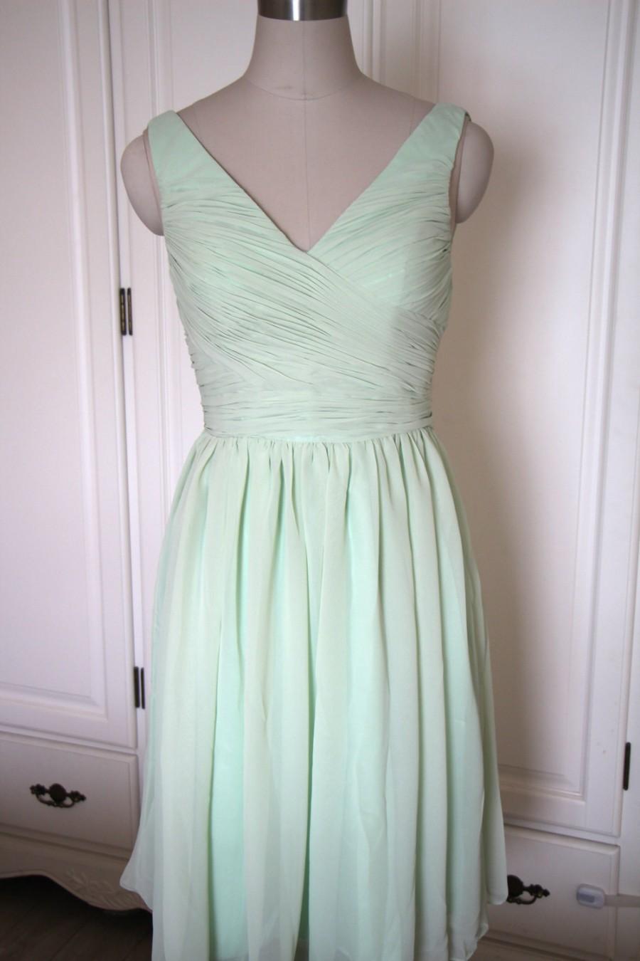Hochzeit - Mint Green V-neck Bridesmaid Dress Knee-length/Floor Length Chiffon Bridesmaid Dress-Custom Dress