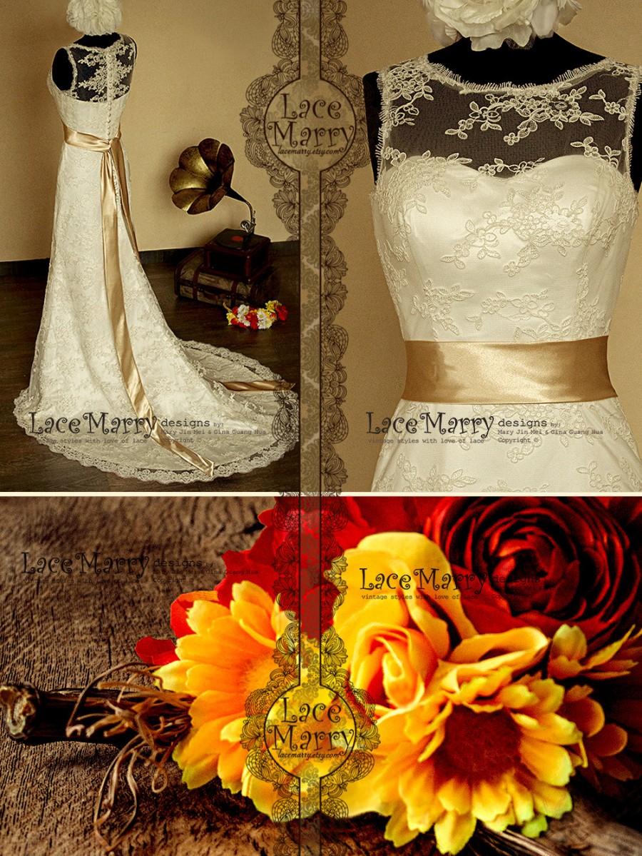 زفاف - Timeless Beauty Vintage Inspired Lace Wedding Dress Features Illusion Neckline with Sweetheart Underlay and Full Back Lace Design