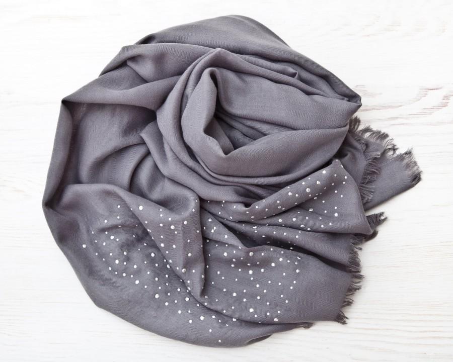 Hochzeit - Pashmina Scarf with Rhinestones Gray Fashion Scarf Valentines Day Gift Large Women Scarf Mothers Day Gift Wrap Scarf Girlfriend Gift