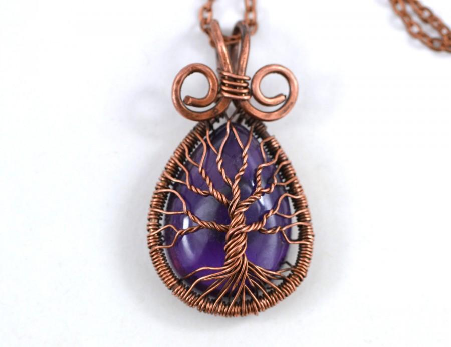 Свадьба - Amethyst Wrapped Tree-Of-Life Pendant Copper Pendant Wired Copper Jewelry Amethyst Pendant Amethyst Necklace February Birthstone Rustic Boho