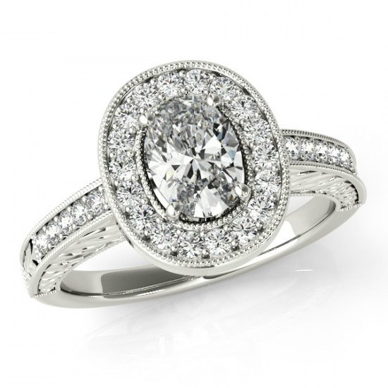 Wedding - Oval Moissanite & Diamond Halo Engagement Ring 14k, 18k or Platinum Vintage Style Engagement Rings Antique Art Deco Settings, Designs