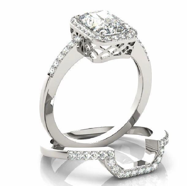 زفاف - 3 Carat  Forever Brillaint Moissanite and Diamond Halo Engagement Ring, Moissanite vs Diamond, Bridal Sets, Wedding Sets