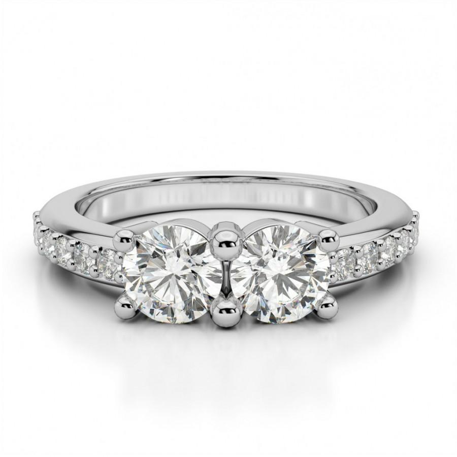 زفاف - Moissanite Two Stone Diamond Engagement Ring, Promise or Anniversary Rings, for Women, His and Her, Birthstone, Gemstone Mothers Day