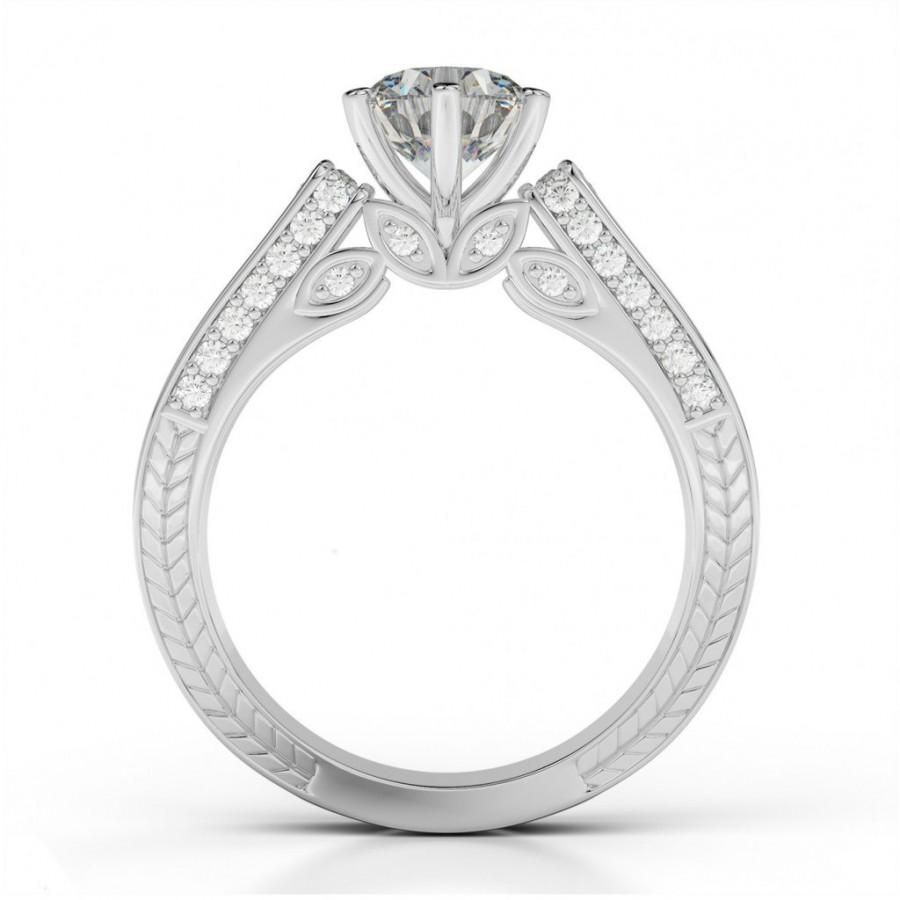 Wedding - Vintage Forever One Moissanite & Diamond Ring, Floral Leaf, Filigree, Moissanite engagement rings, solitaire, pave, diamonds