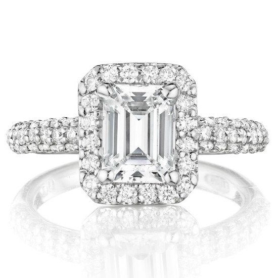 زفاف - 1 Carat Emerald Forever Brilliant Moissanite Diamond Halo Pave Band Engagement Rings, Moissanite Bridal Jewelry, Jewelers, Anniversary Gifts