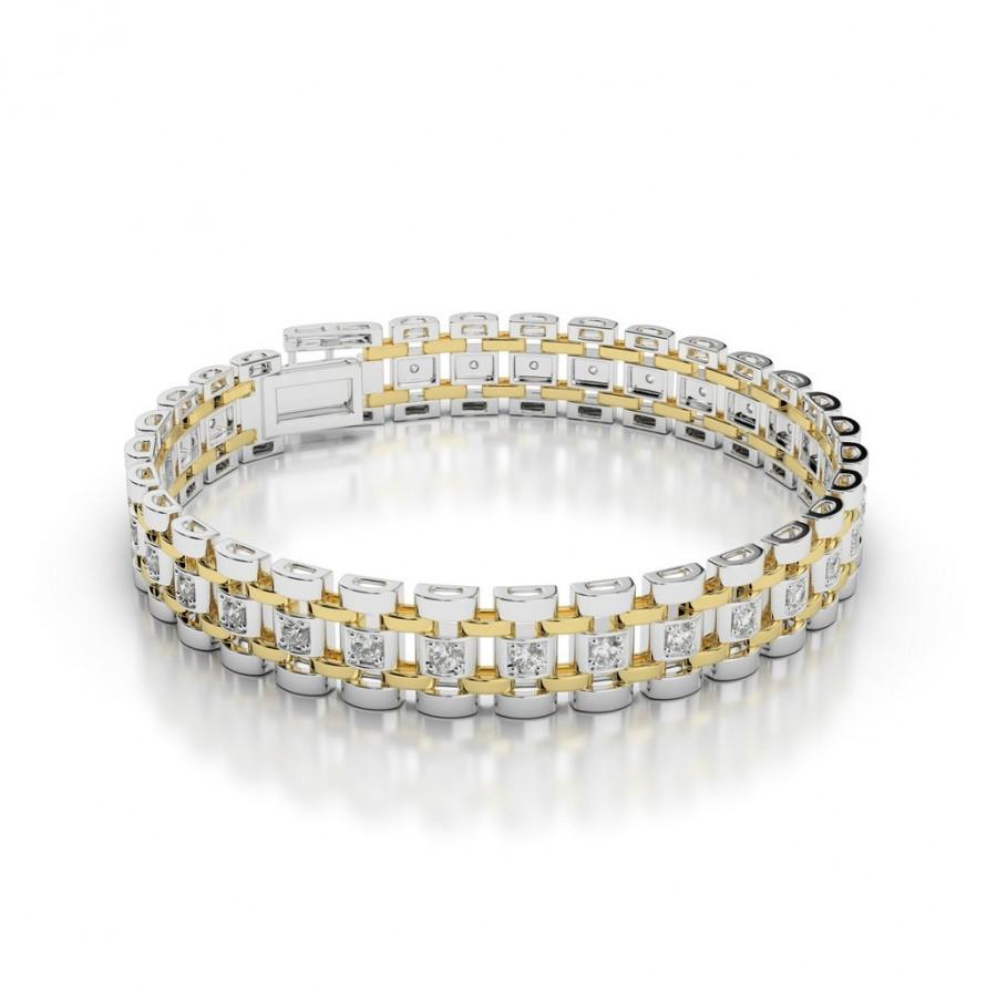 Свадьба - Men's Diamond Link Bracelet 14k Two Tone, Bracelets for Men, Anniversary Gifts for Husband, For Boyfriend, High End, Luxury Jewelry, Mens Bracelets, Diamond Bracelets for Men