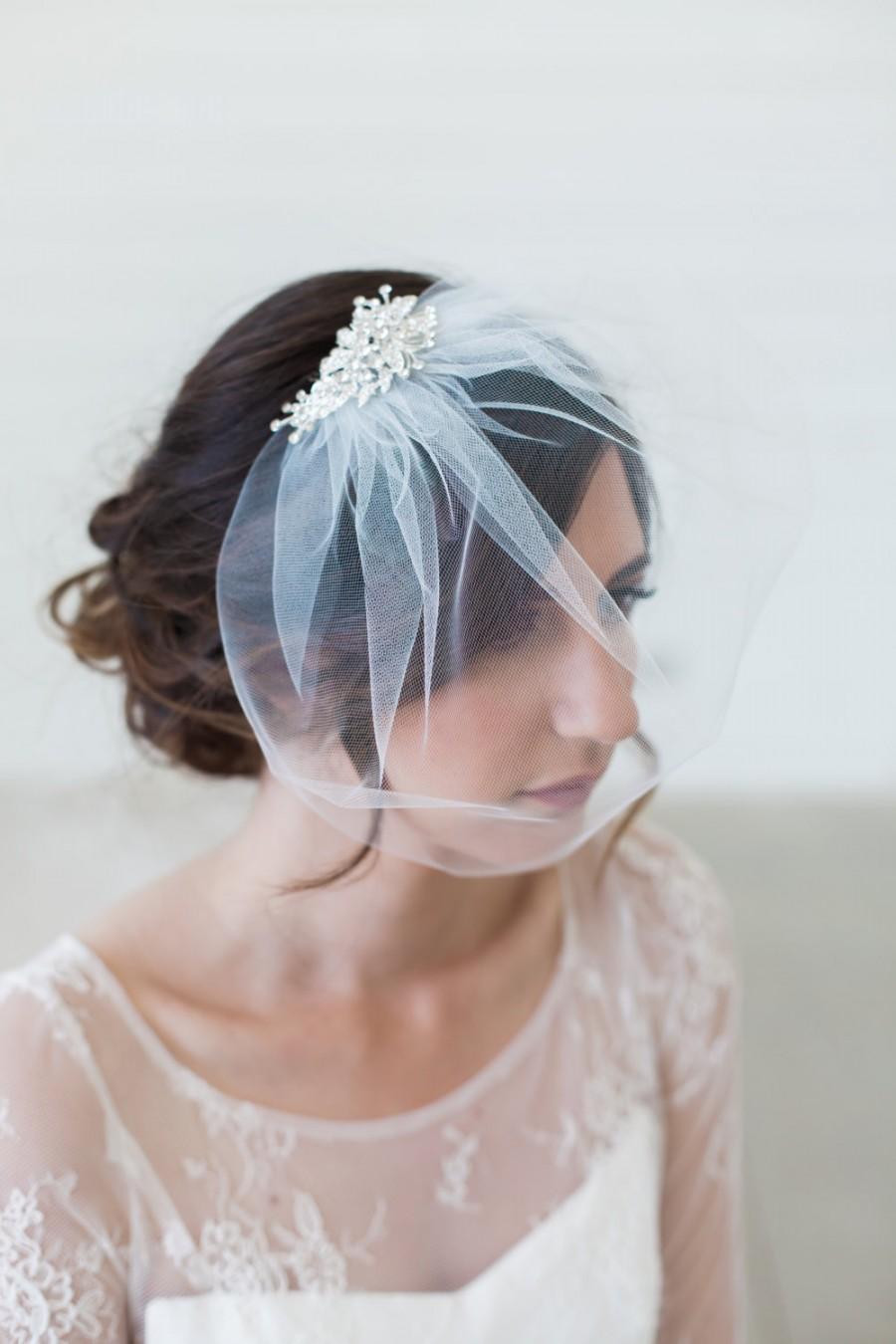 Hochzeit - Ivory Birdcage Veil, Crystal comb cage Veil, Wedding Veil, Rhinestone Comb, Blusher Veil, Tulle Veil, Bridal Veil - Quick shipper - SYLVIA