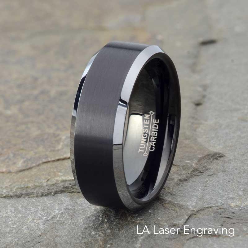 Hochzeit - Brushed Tungsten Wedding Band, Mens Wedding Ring, Polished Edge Tungsten Ring, 8mm Mens Wedding Band, Black Tungsten Ring, Anniversary Ring