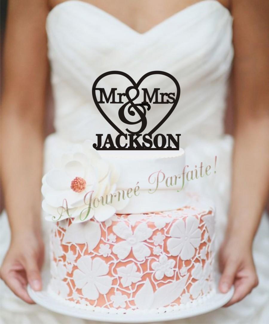 زفاف - Mr & Mrs in Heart Wedding Cake Topper Personalizedwith Name [AJP9]