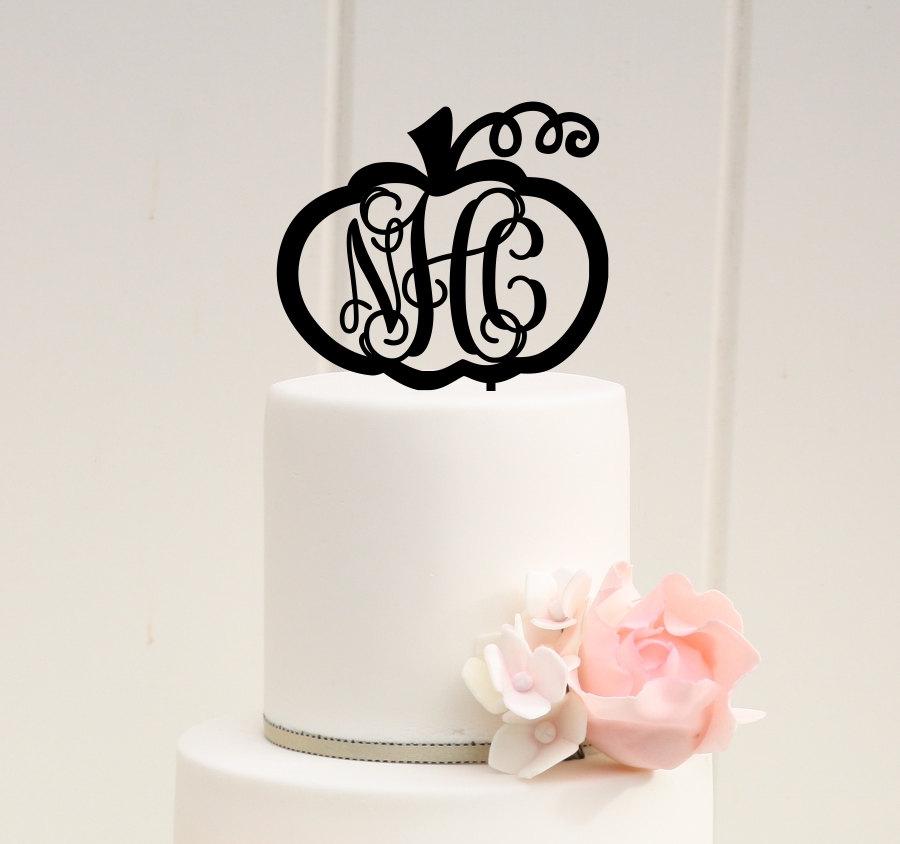 Wedding - Wedding Cake Topper - Fall Wedding Cake Topper - Pumpkin Cake Topper - Vine Monogram Cake Topper