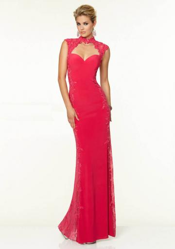 Wedding - Straps Appliques Open Back Blue Red Chiffon Lace Floor Length