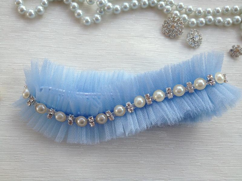 Mariage - wedding garter, blue bridal garter, pearl/rhinestone