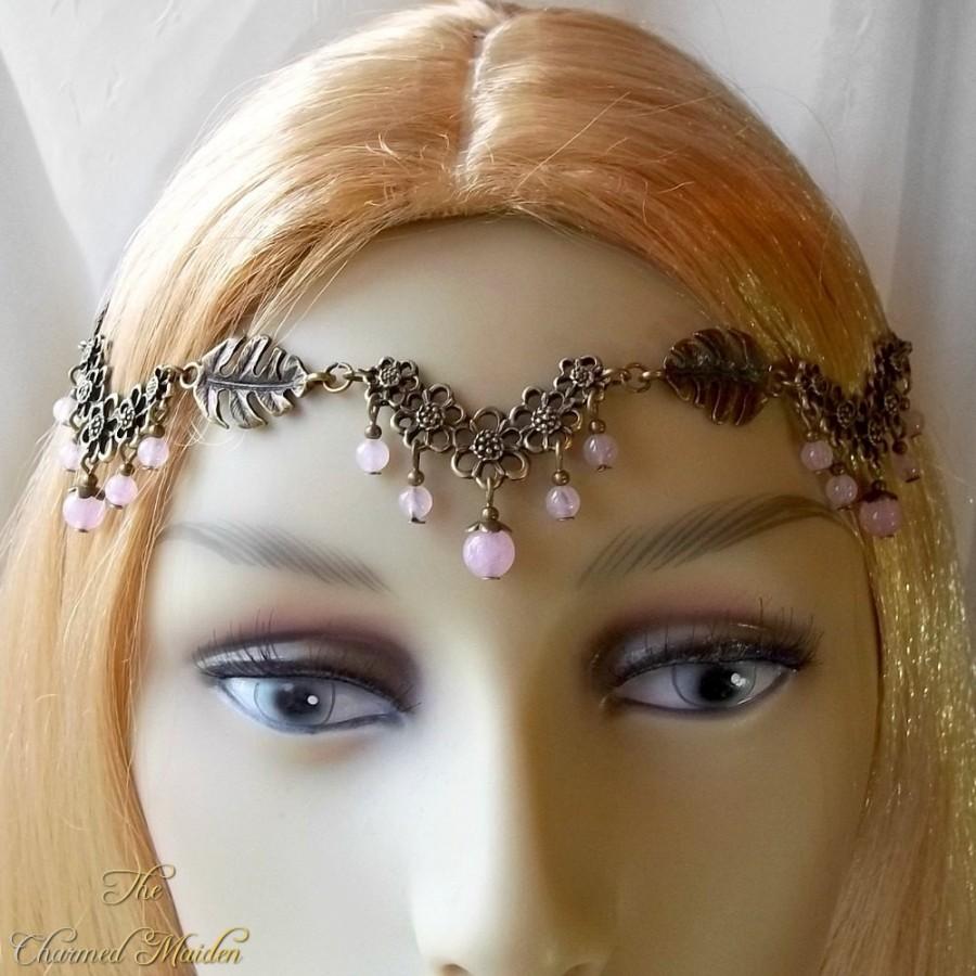 Hochzeit - Rose Quartz Flower Circlet, Woodland Blossom Circlet, Pagan Flower Headdress, Bronze Flower Headpiece, Elven, Flower Fairy, Crown, Tiara