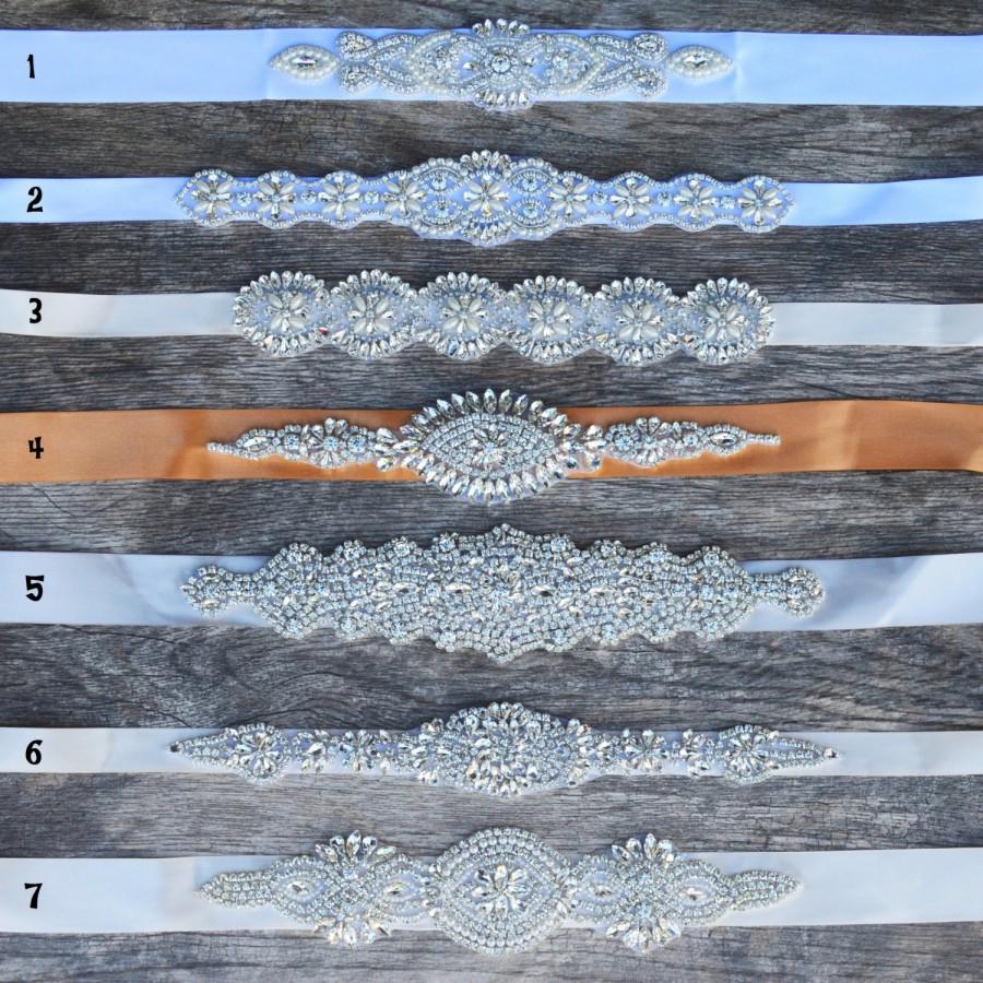 Mariage - Jeweled bridal sash, rhinestone bridal sash, rhinestone applique, wedding sash, wedding belt, bridal sash, bridal belt, crystal sash
