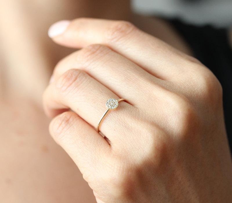 زفاف - Circle 14k Solid Gold Dainty Ring,Engagement Simple Ring, Stackable Diamond Ring