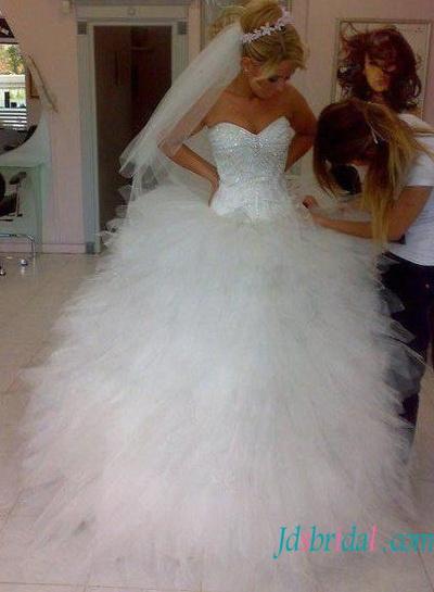 زفاف - Sweetheart Messy ruffles tulle ball gown wedding dress