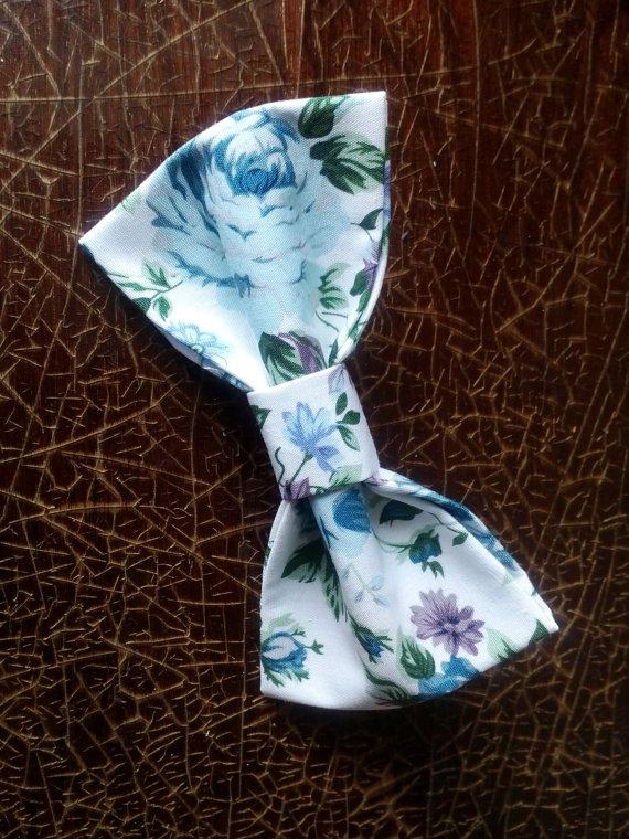 Wedding - white bow tie blue floral design adjustable bowtie wedding ties baby boys prop blue tie groom's necktie adult bowties gift for husband man