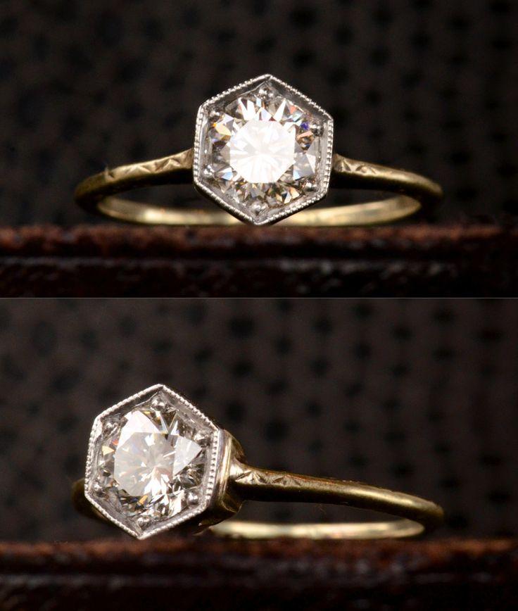 Mariage - 1920s Hexagonal Art Deco Engagement Ring With...