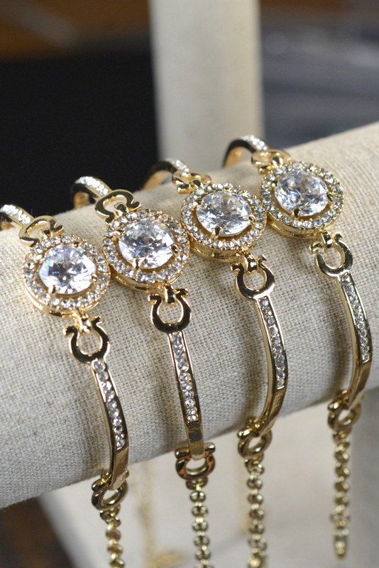 Hochzeit - Gold Bracelet,cubic Zircon,Wedding Jewellery, Yellow Gold Bridal Jewelry SET,yellow Gold /silver ,Bridal Bracelet,Bridesmaids Jewelry