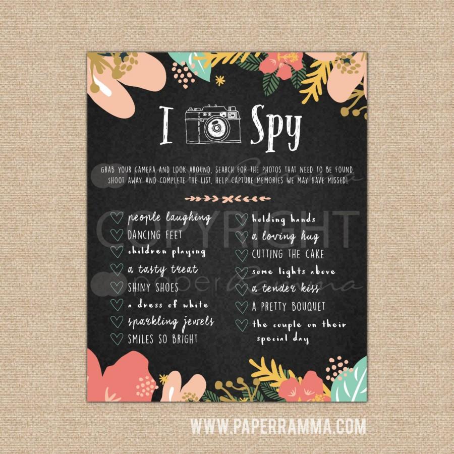 Mariage - Printable Chalkboard Wedding I SPY Game, Instant Download, Photo Scavenger Hunt, 8 Colors // DIY Digital Printable // W-I07-1PS ZZ6