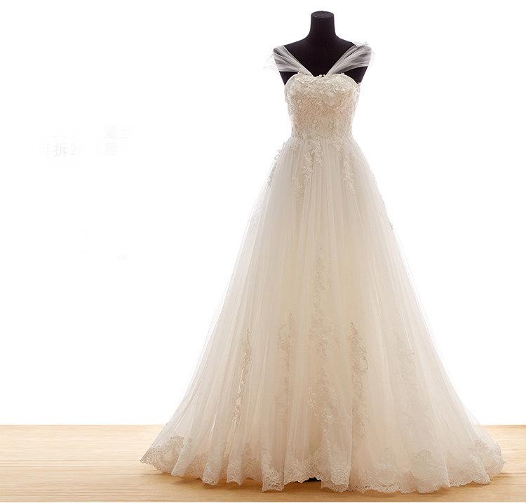 Mariage - Custom Off Shoulder Elegant Princess Ball Gown with Sheer Back and Cathedral Train - SALE
