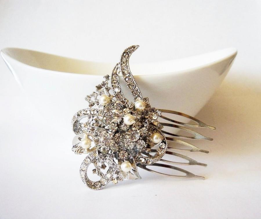 Wedding - Swarovski Pearl Vintage Style Swarovski Crystal Art Deco Hair Comb - Forest Wedding - Romantic Theme - Oliviaze