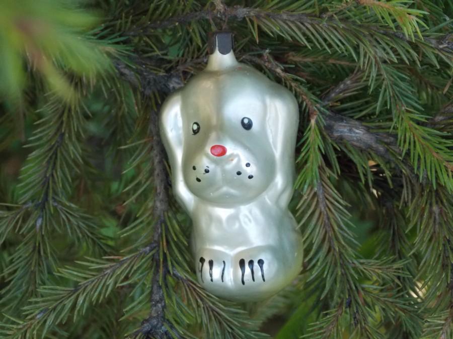 Свадьба - Glass dog tree Christmas Decoration pet ornaments Retro Blown Glass Antique Christmas Mercury glass silver dog figurine vintage ornament