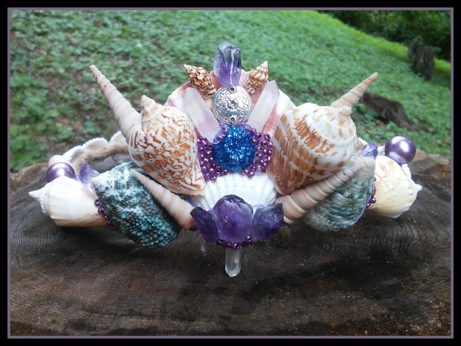 زفاف - mermaid crown, seashell crown, crystal crown, Mermaid headpiece, seashell crown, crystal headband, crystal and shell, amethyst, quartz