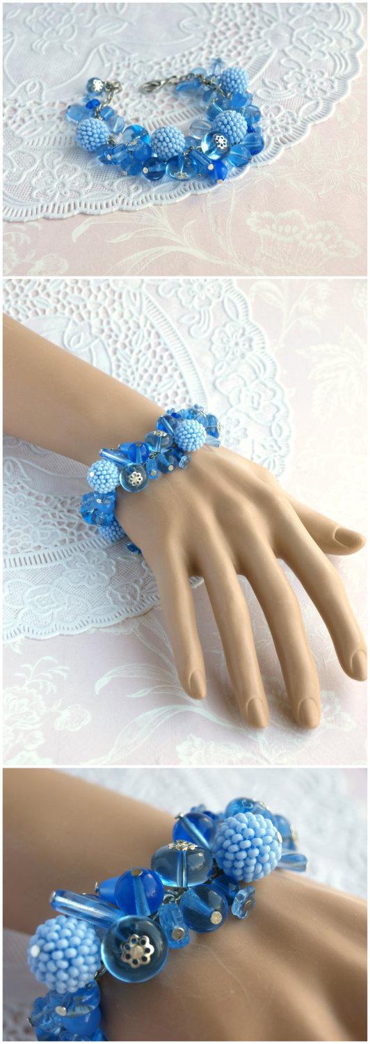 Свадьба - Serenity Blue bracelet Seed bead Bracelet Beaded ball bracelet Light blue bracelet Blue chunky bracelet Bead charm Serenity fashion jewelry